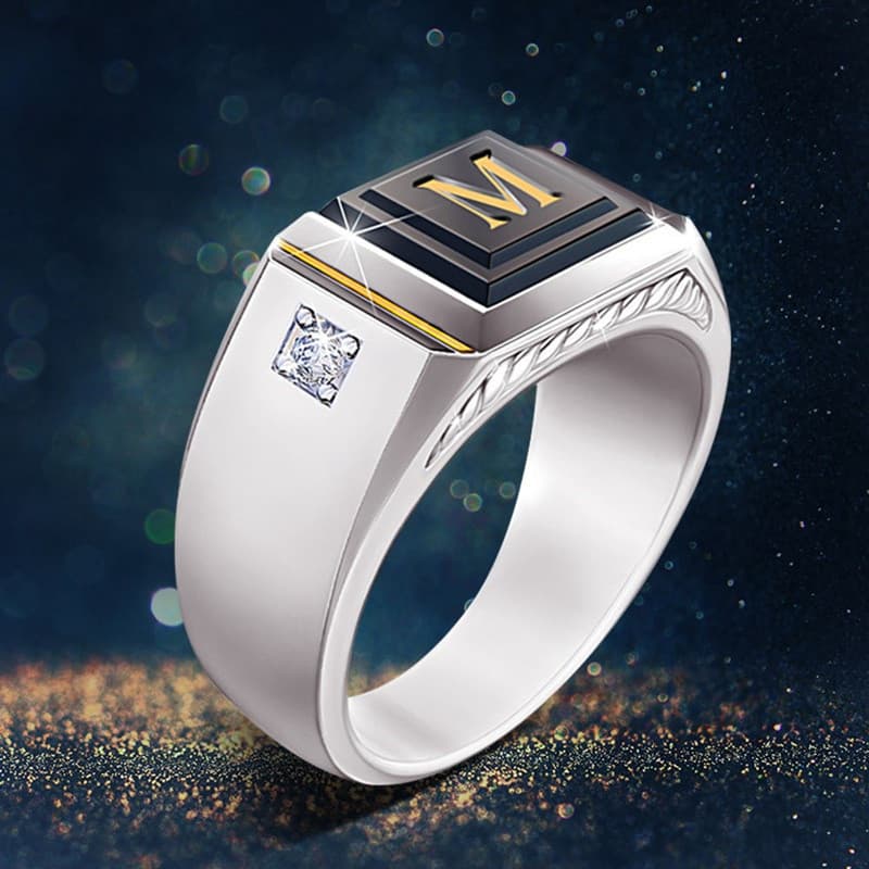 Dominador Moda Masculina De Negócios Anel M Letra Dois Tons Jóias Homens Engagement Presente Do Partido