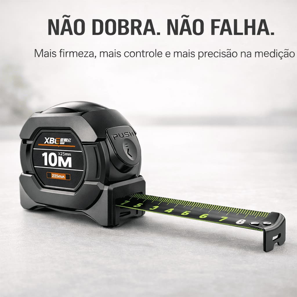 Fita Métrica Profissional 10m Aço Inoxidável Trena Alta Precisão com Trava Automática Fluorescente