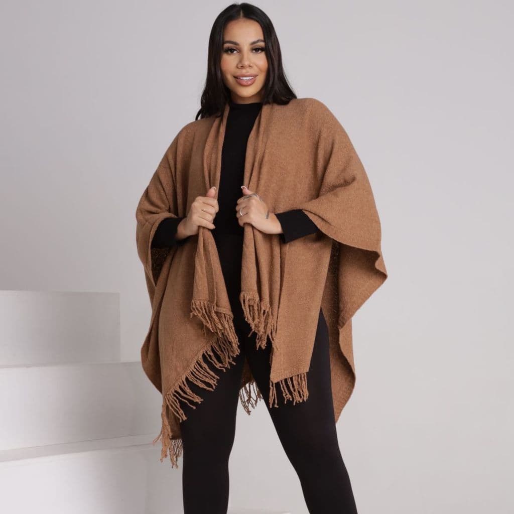 Tricô Capa Isabel Poncho Blusa Frio Feminina Moda Outono Inverno Mousse