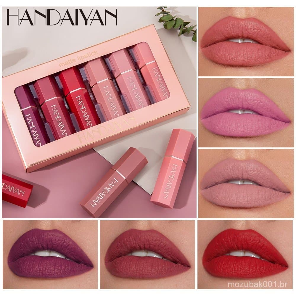 HANDAIYAN Conjunto De Batom Fosco De 6 Cores , Colorido De Veludo , À Prova D'água , Kit De Longa Duração Nude , Maquiag