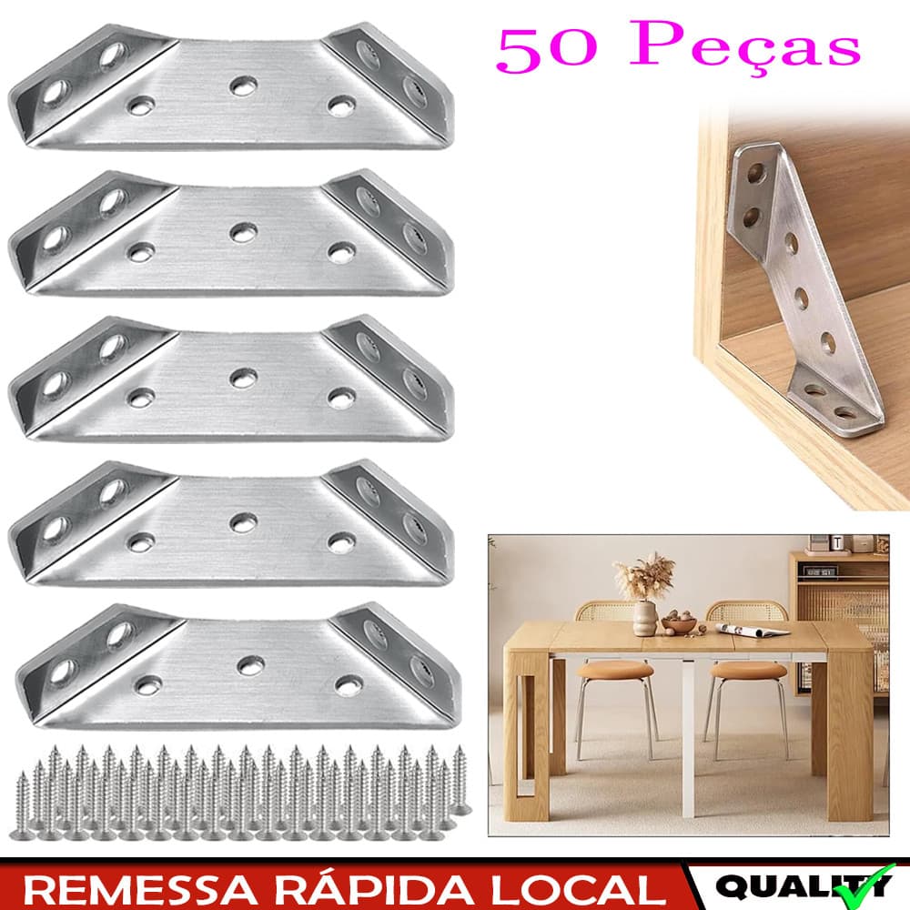50 Peças com 300 Peças Parafusos, Suporte Angular de Aço Inoxidável para Móveis, Conectores de Canto, Suporte Universal