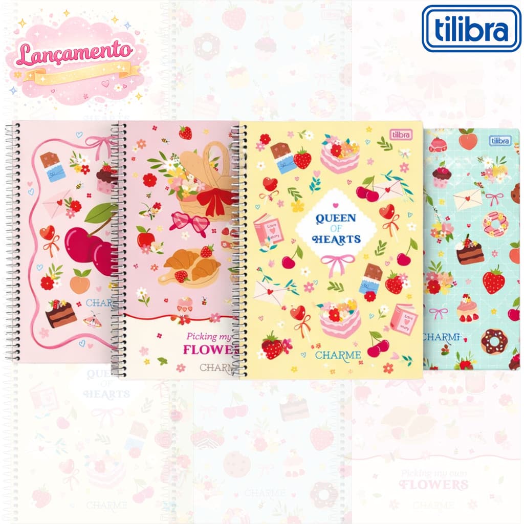 Caderno Espiral Universitário Tilibra Charme 1 Matéria 80 Folhas com Bolsa Plástica e Adesivos