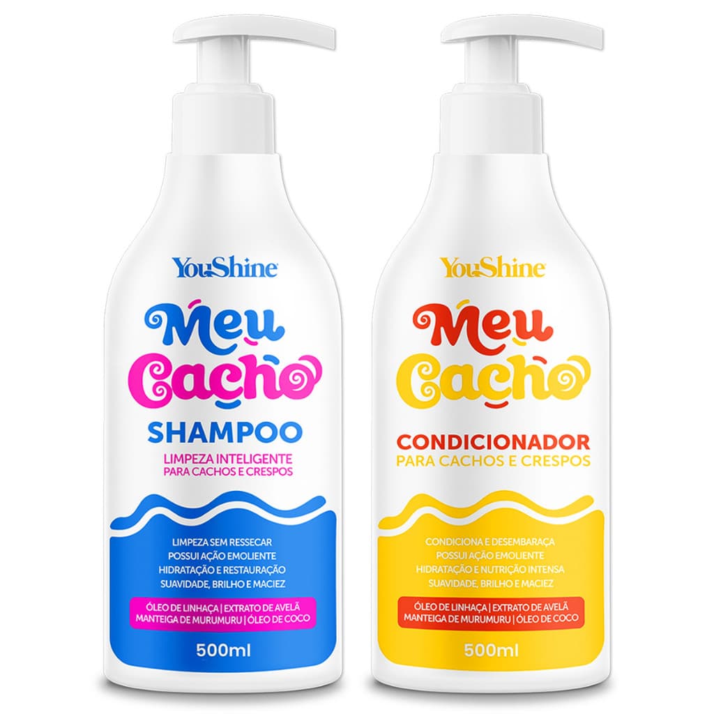 Kit Shampoo + Condicionador Meu Cacho YouShine Limpeza Hidratação Profunda 500mL Cada