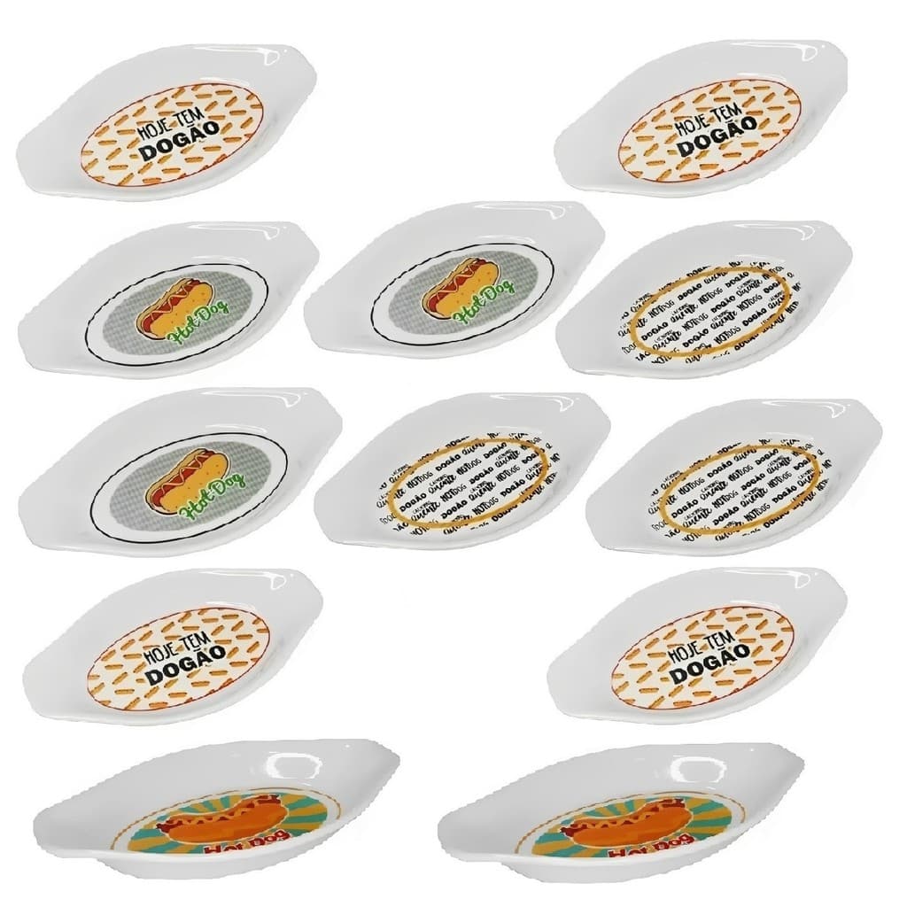 Kit 12 Pratos Para Cachorro Quente Hot Dog Formato Canoa