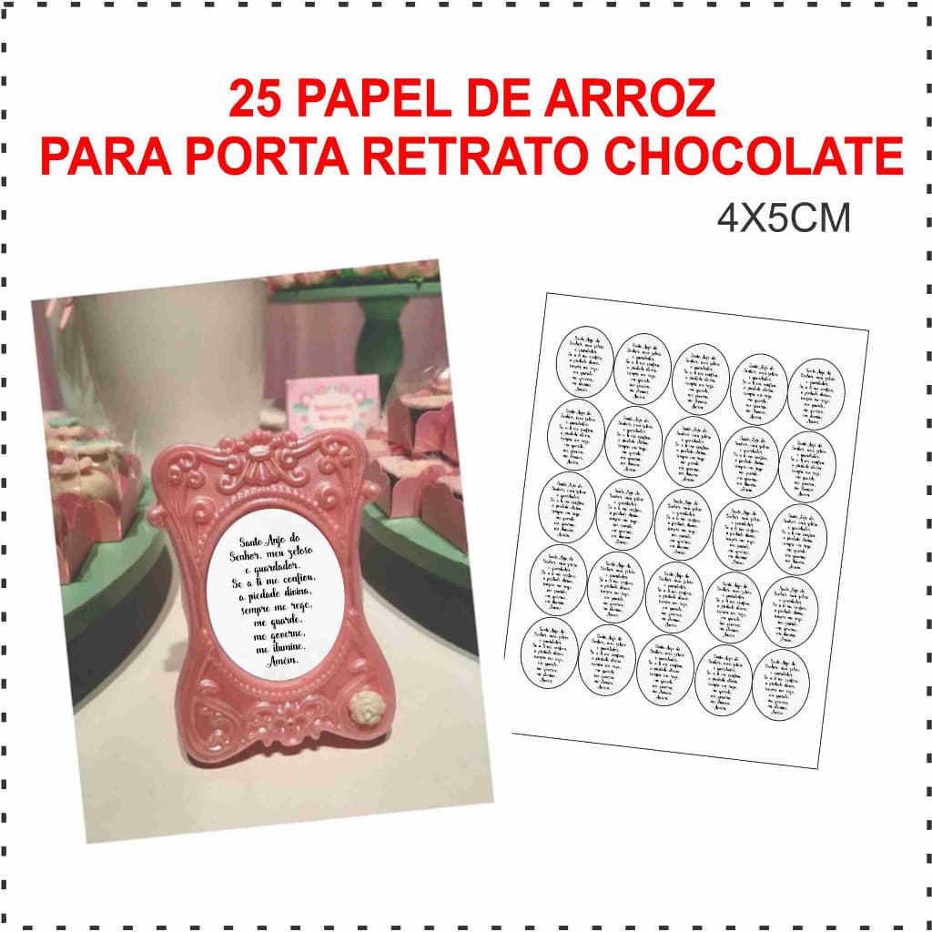 25 PAPEL DE ARROZ PARA  Batizado Papel de Arroz porta retrato de chocolate4X5CM