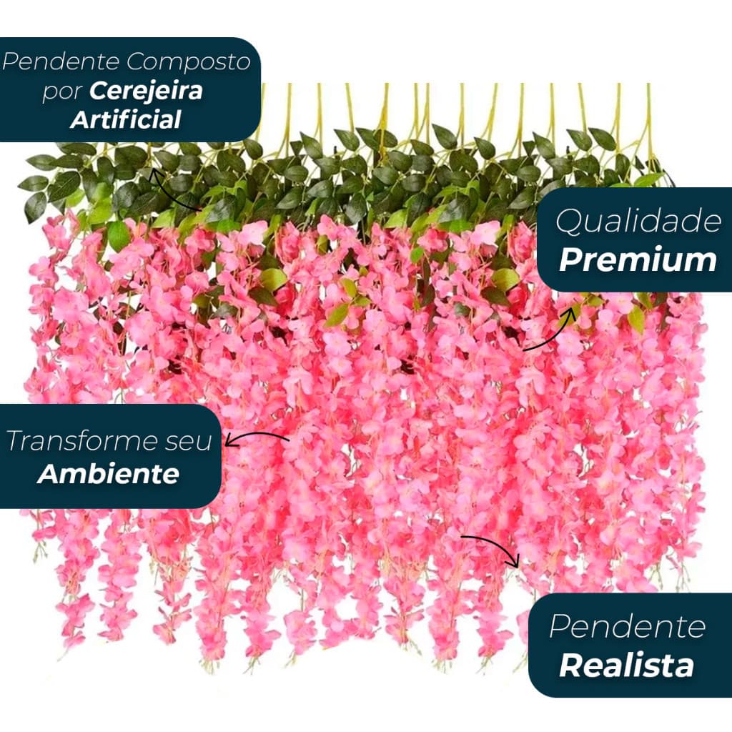 Kit c/12 Ramos De Flores De cerejeiras Artificiais Permanente Grande Pendentes P/ Decorações