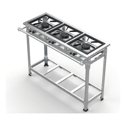 Fogão Industrial Fast Gourmet Inox 430 3 Bocas Alta Pressão Gás