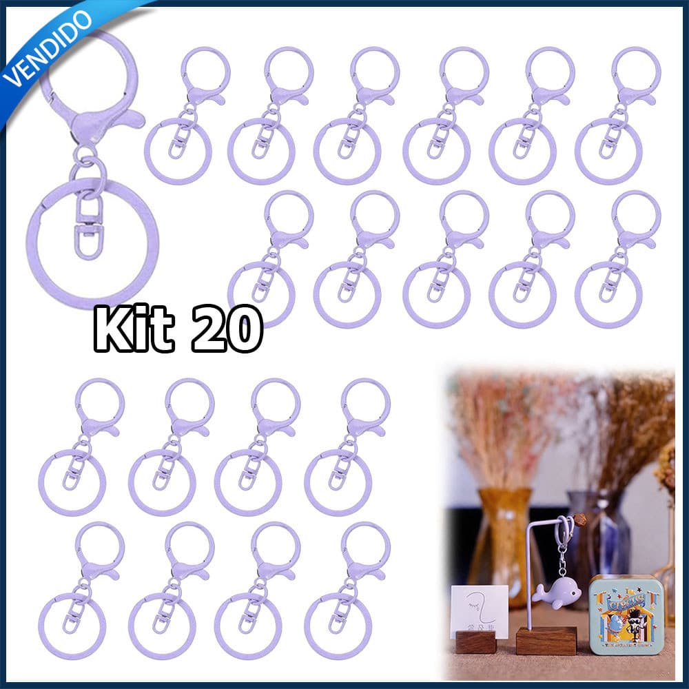 20x Roxo Fecho tipo lagosta acessórios para chaveiros chaveiro clipe giratório tipo chave inglesa argola plana dividida