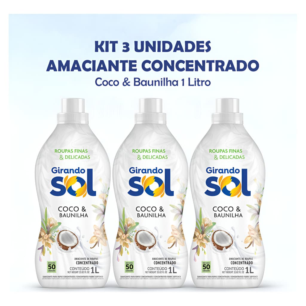 Kit 3 Amaciantes Concentrado Girando Sol Coco E Baunilha 1l
