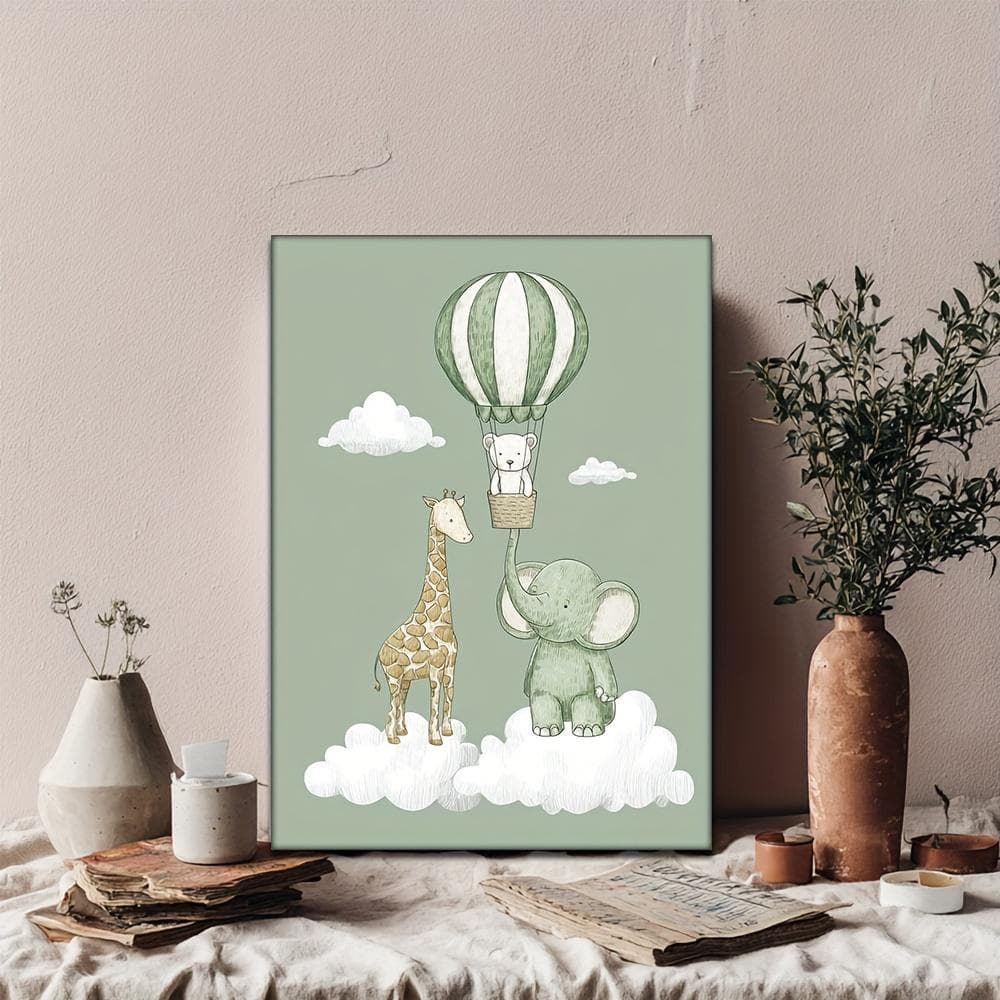 Quadro decorativo balão tons verdes safari decoração infantil