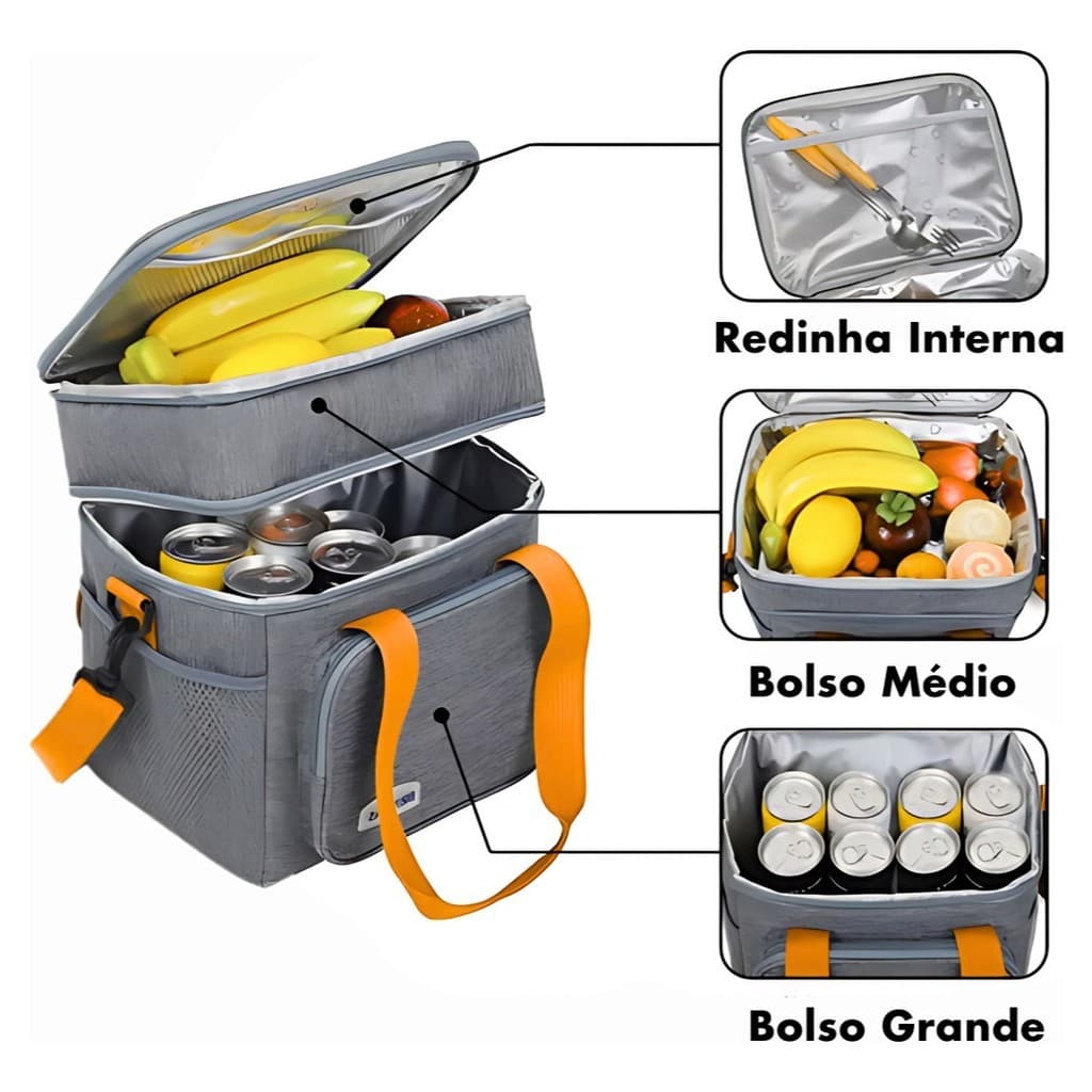 Bolsa Termica Grande Capacidade Lancheira Expansível Com Dupla Camada YB-910 MM