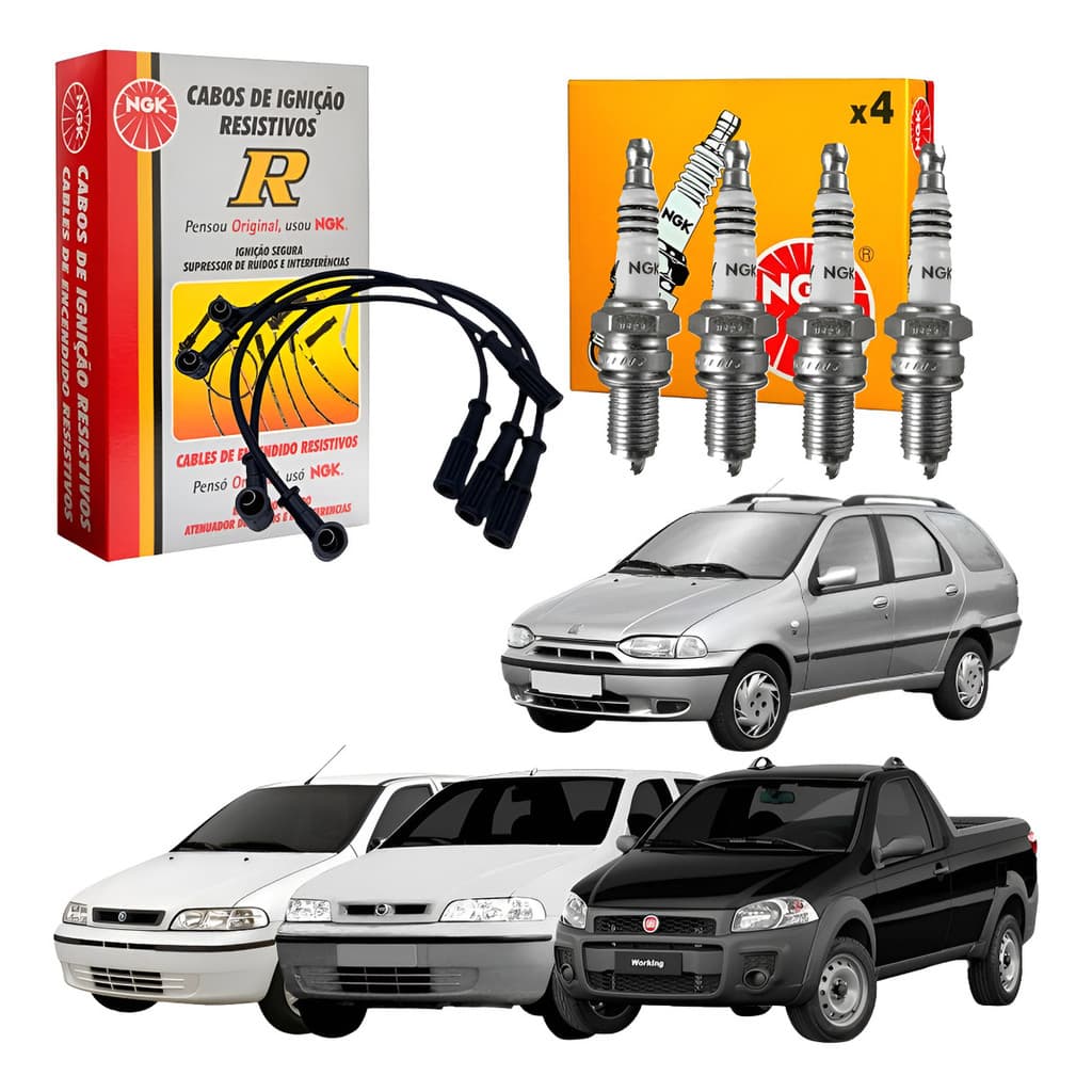Kit Cabo E Vela Original Ngk Fiat Fire Uno/siena 1.0 1.3 8v