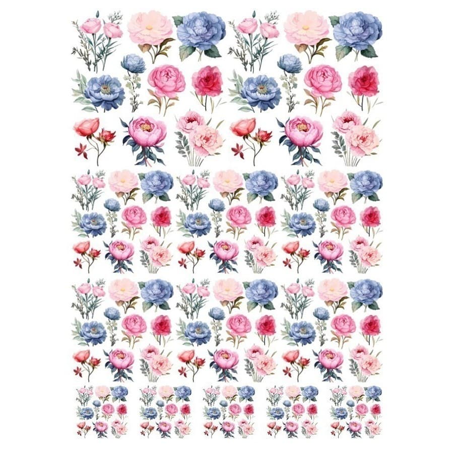 Decalque Hidro Transfer - Flores Azul e Rosa