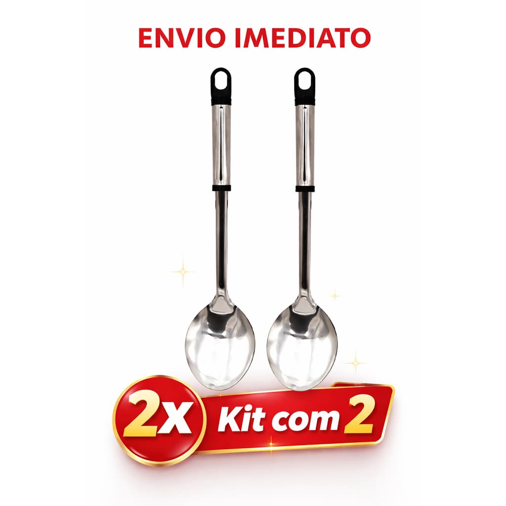 KIT 2 Colher de Arroz em inox grande 33cm - para Comidas e Alimentos, Praticidade, Durabilidade para sua Cozinha