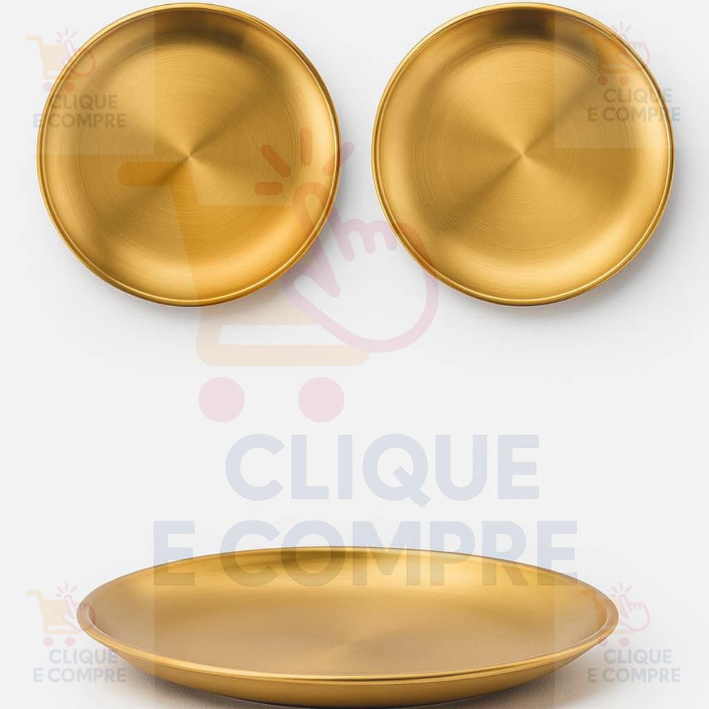 Bandeja Redonda Dourada 14cm  Aço Inox Premium para Mesa Doces Petiscos Servir Alimentos Decoração
