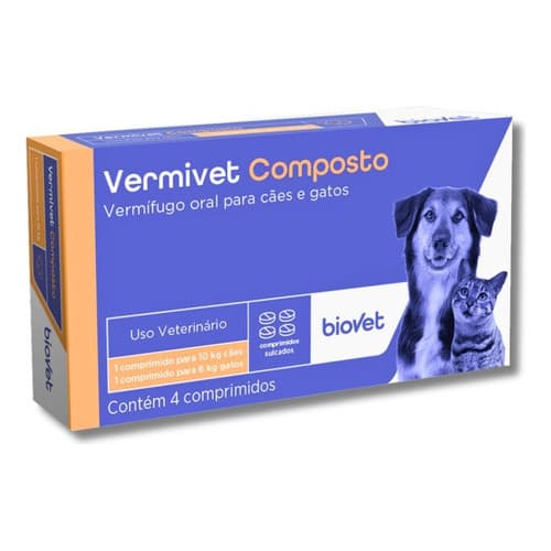 Vermífugo Vermivet Composto - 4 Comp. 600mg Cada - Biovet