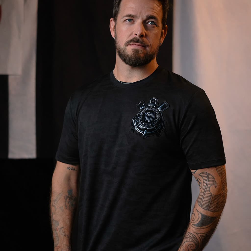 Camisa Corinthians Jacquard 3D Preto Masculina Oficial