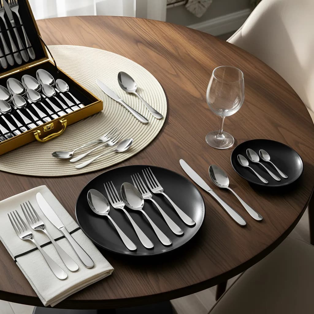 Conjunto De Talheres Inox Premium 24 Peças Maleta Dourada