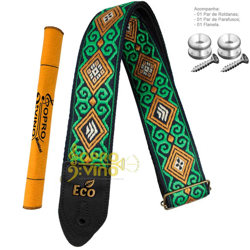 Correia Alça Confortável Green Violão Guitarra Baixo Basso Eco Jacquard Cód. 03 (Vegano)