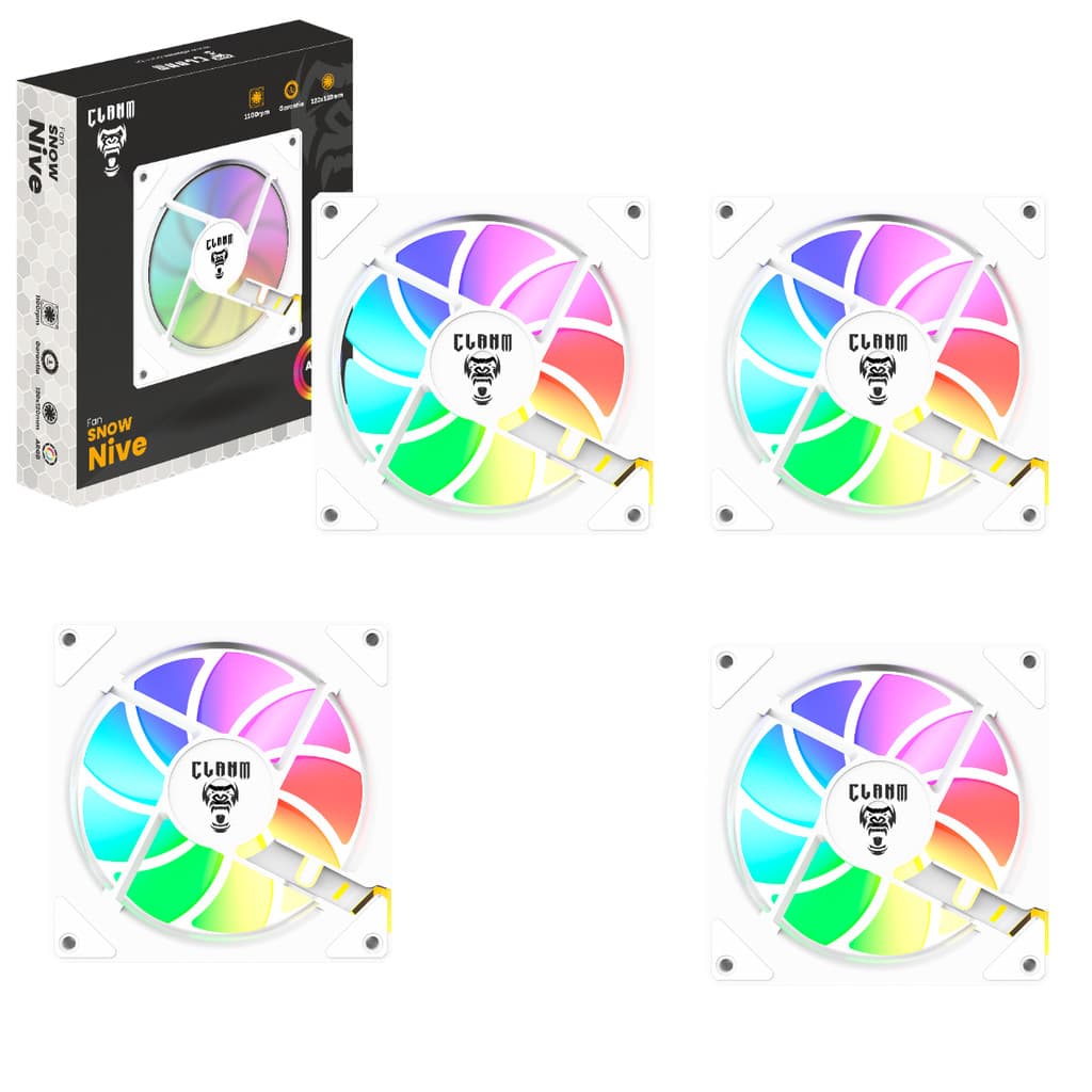 Kit 4x COOLER FAN Gamer Snow Nive Led ARGB 3 PINOS CLANM