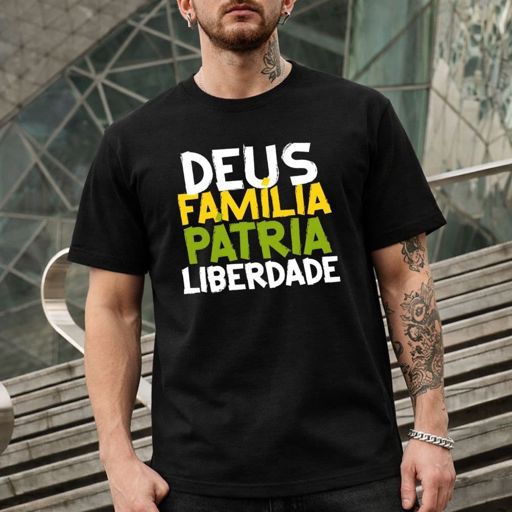 Camiseta Deus Pátria E Família Liberdade Bolsonaro Patriota Brasil Amarela e Verde | Lançamento