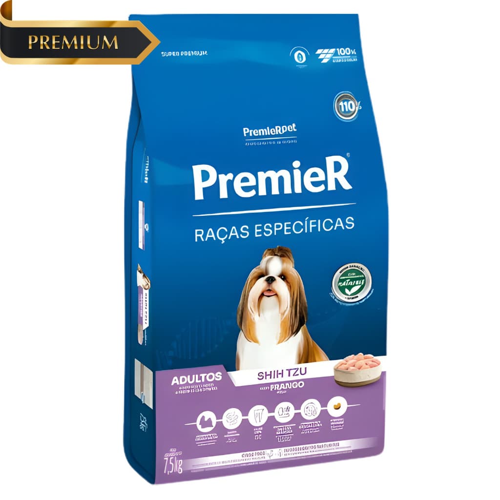 Ração Premier Raças Específicas Shih Tzu Adulto 7,5kg Frango Cães Premium