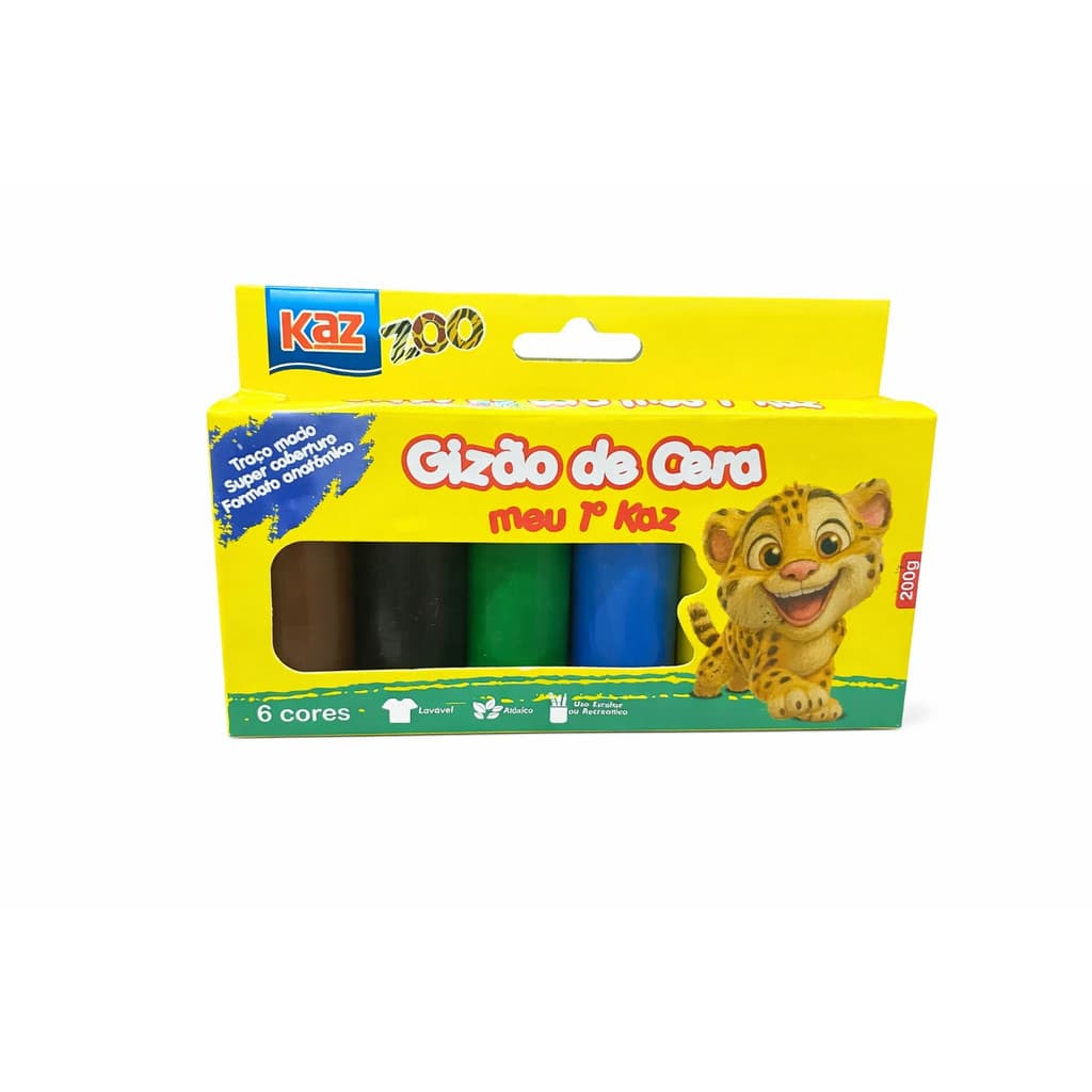 Gizão de Cera Kaz Caixa com 6 Cores 200g – Alta Cobertura, Cores Vibrantes, Ideal para Crianças e Escola