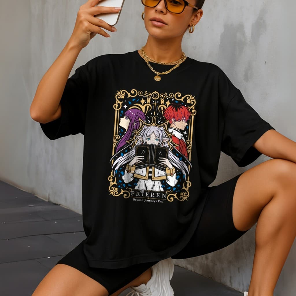 Camiseta 100% Algodão Anime Frieren Mangá Japonês Halftone Qualidade Impecável