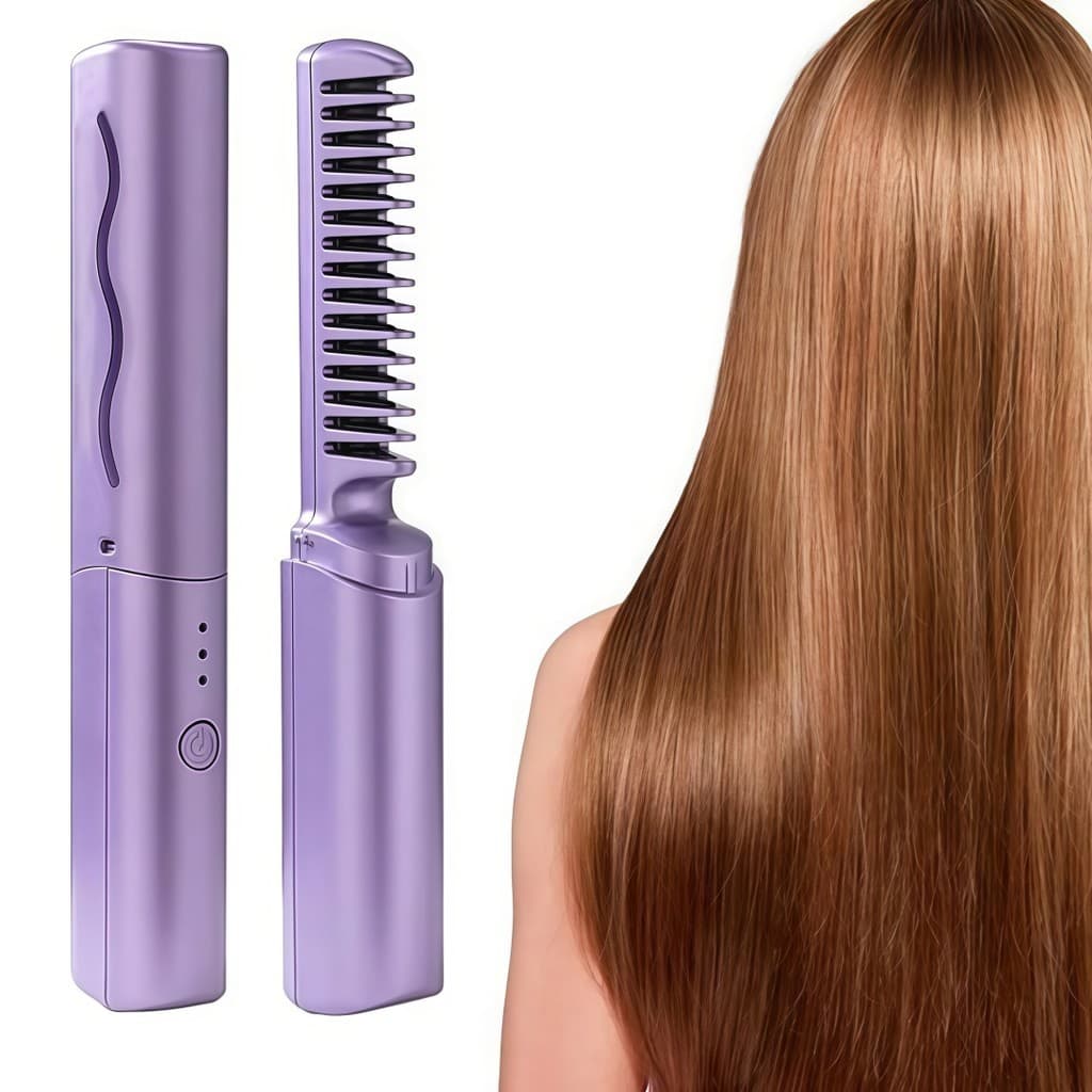 Escova Alisadora Feminina Mini Chapinha Portátil Sem Fio Recarregável Pente Aquecido USB