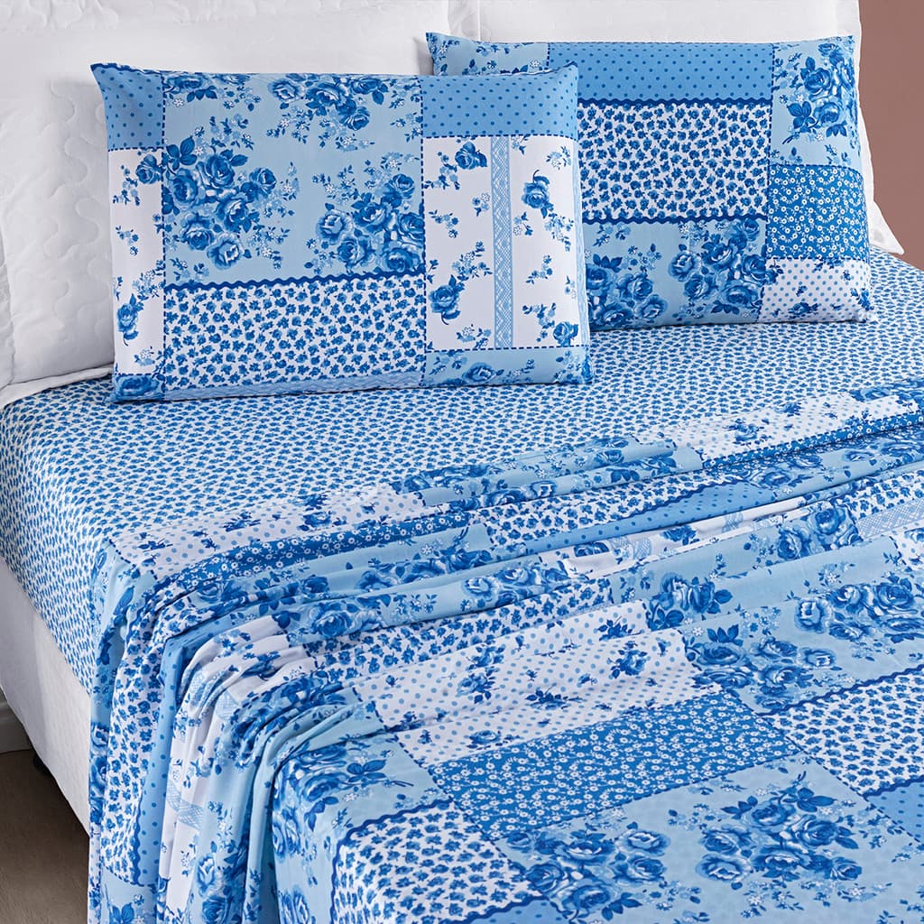 Jogo de Lençol Cama King 4 Peças Bouti Estampado Lençol Plano e Elásticado