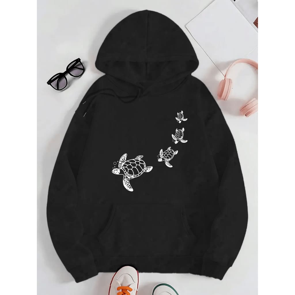 Moletom Blusa de Frio Trio Tartaruga Marinha Pulover Estiloso Canguru Lançamento Outono Inverno Envio Rápido