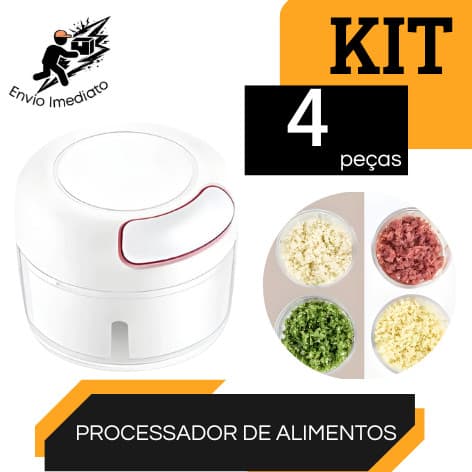 Kit 4 Processador Mini Triturador de Alimentos Manual para Alho Cebola Legumes com Lâminas em Aço Portátil - jg