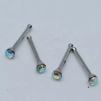 piercing de nariz reto furta-cor com pedra de strass aço inoxidáv
