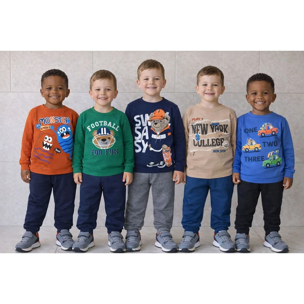 Kit 5 Conjuntos Moletom Infantil Inverno Menino Sem Capuz120