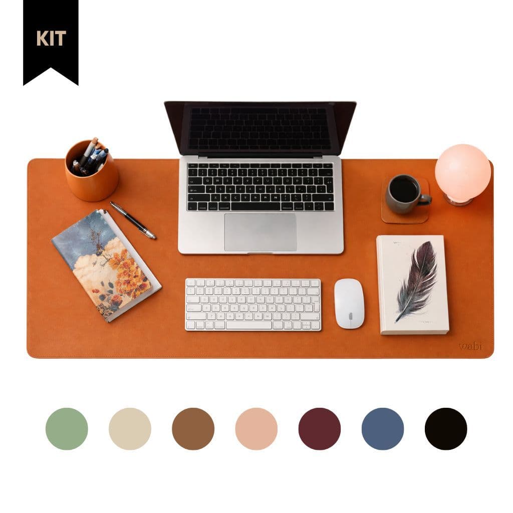 Kit Mousepad Deskpad Grande 90x40cm Premium em Couro Ecológico + Porta Copo e Porta Lápis | Deskpad Antiderrapante