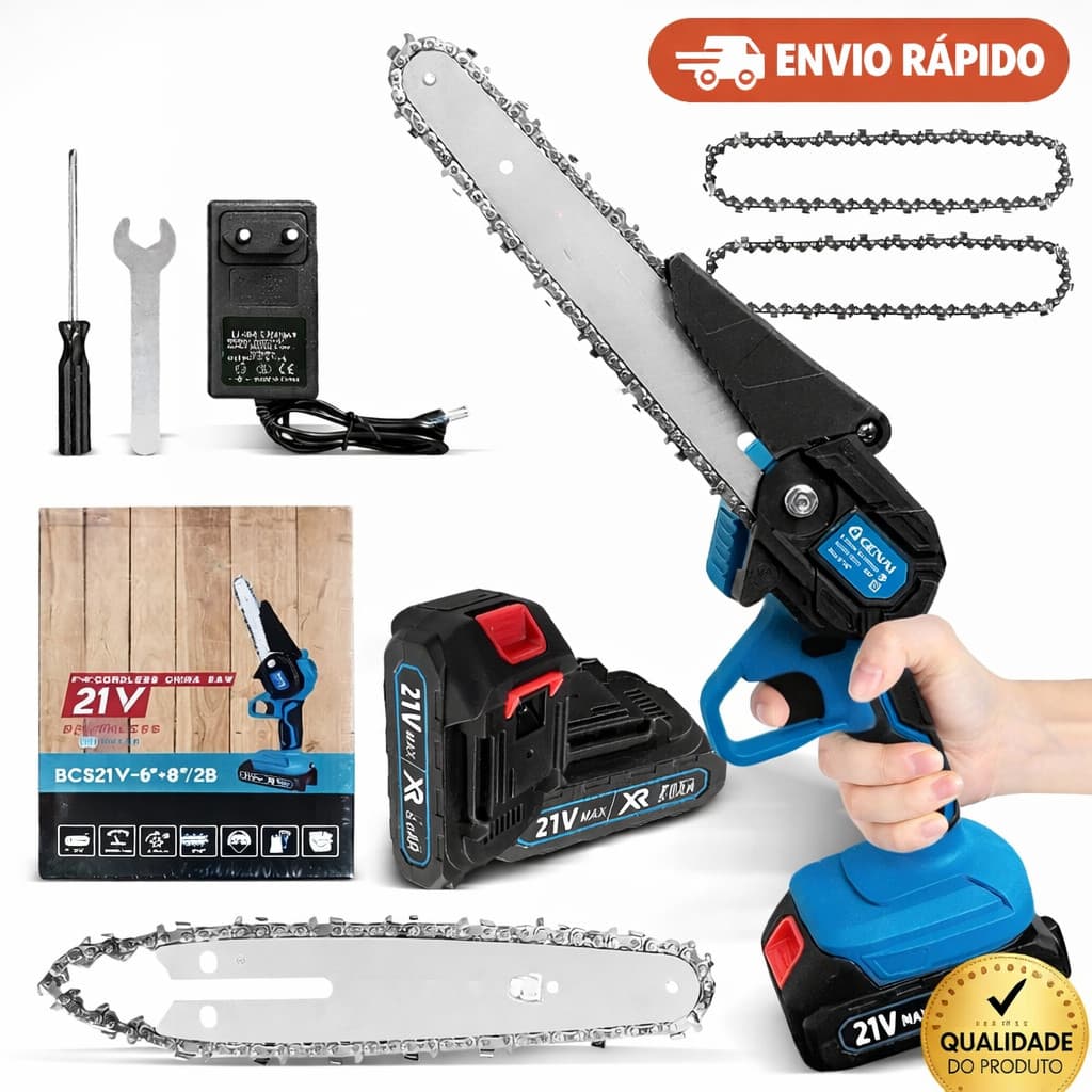 Mini Motosserra Elétrica 48V Portátil Bateria Carregador Bivolt 6 Polegadas Forte Premium