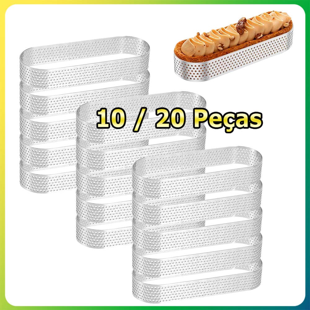 Kit 10/20 Anel oval para tortas, molde de aço inoxidável para tortas, anel perfurado para mousse Prata