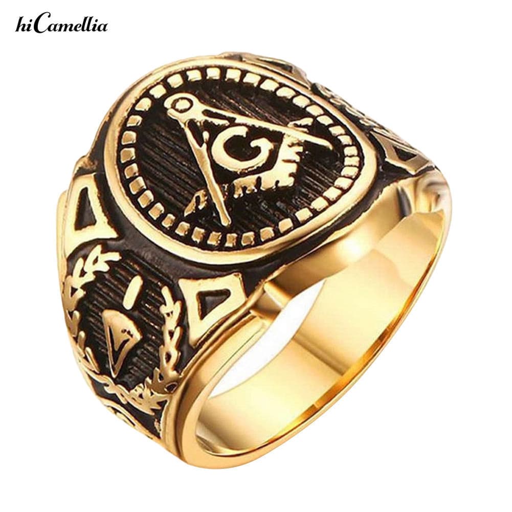 Hirxfs Vintage Liga Punk Maçon Sinal Anel Maçônico Masculino Personalidade Jóias Presente