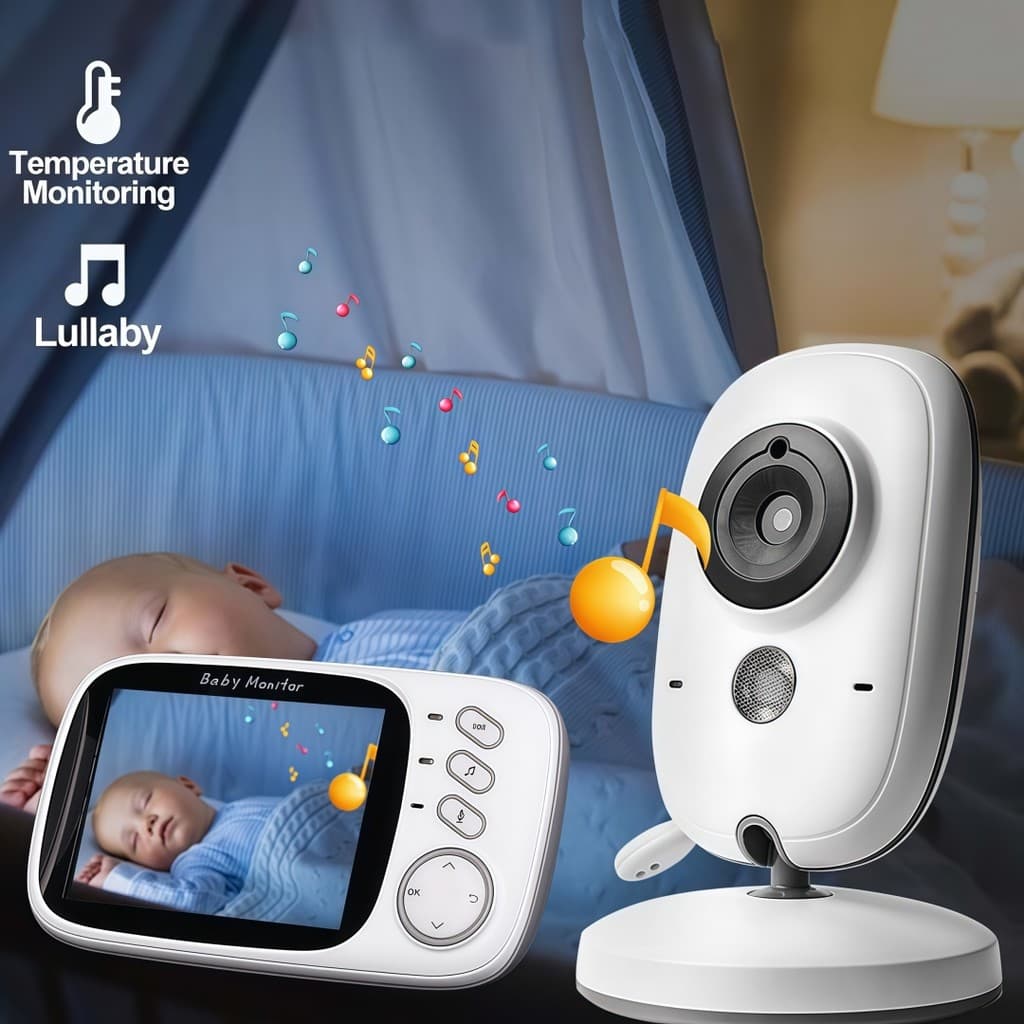 Babá Eletrônica com Tela LCD Colorida 3.2 Pol Visão Noturna Sensor de Temperatura e Música
