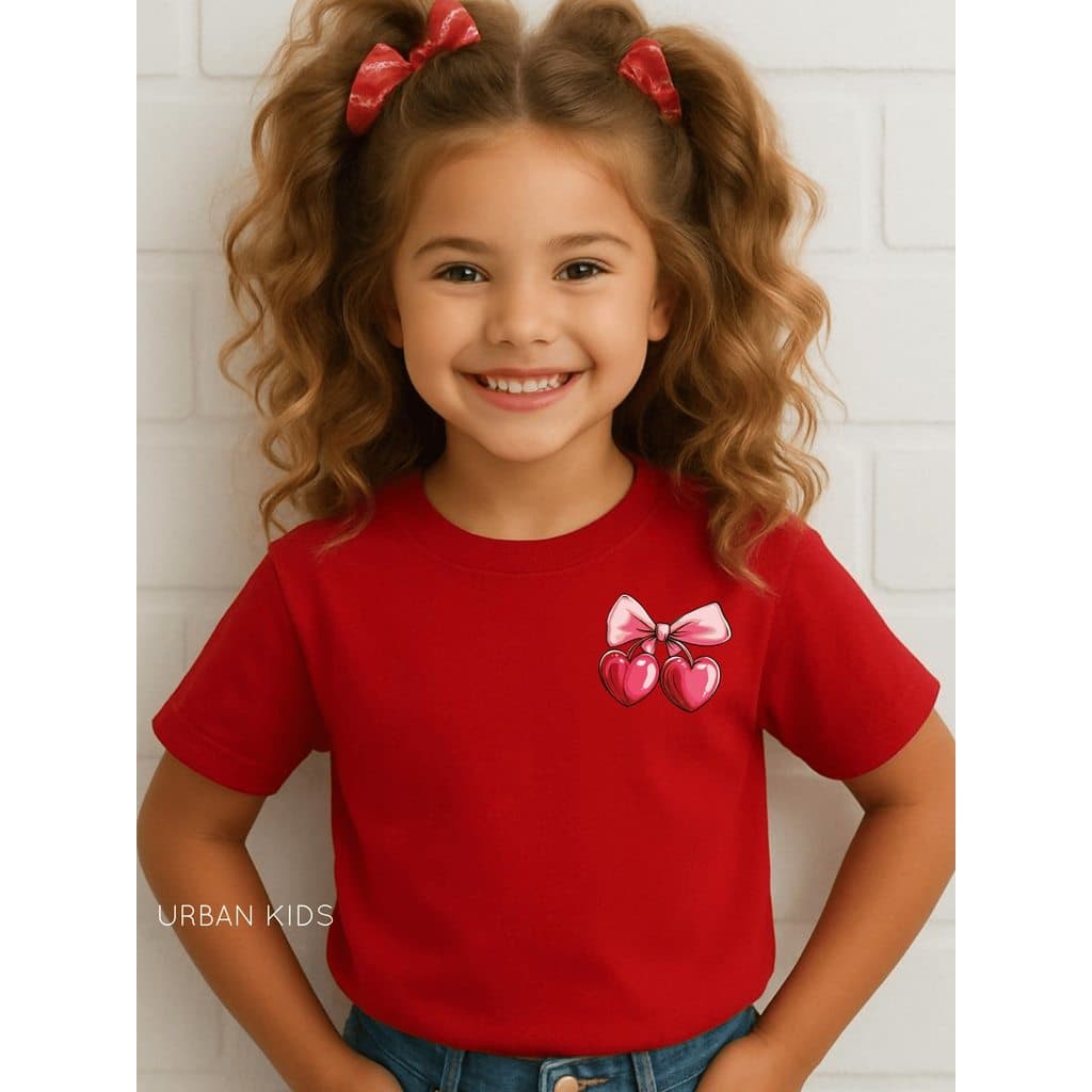 Camiseta Infantil estampada Laço com coração cereja MINIMALISTA LATERAL