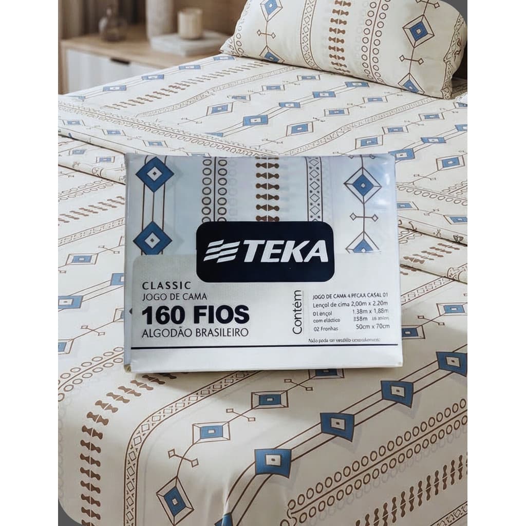 Jogo de Cama Casal Infinito Teka 4 Peças 160 Fios Composição Mista Toque Macio Confortável