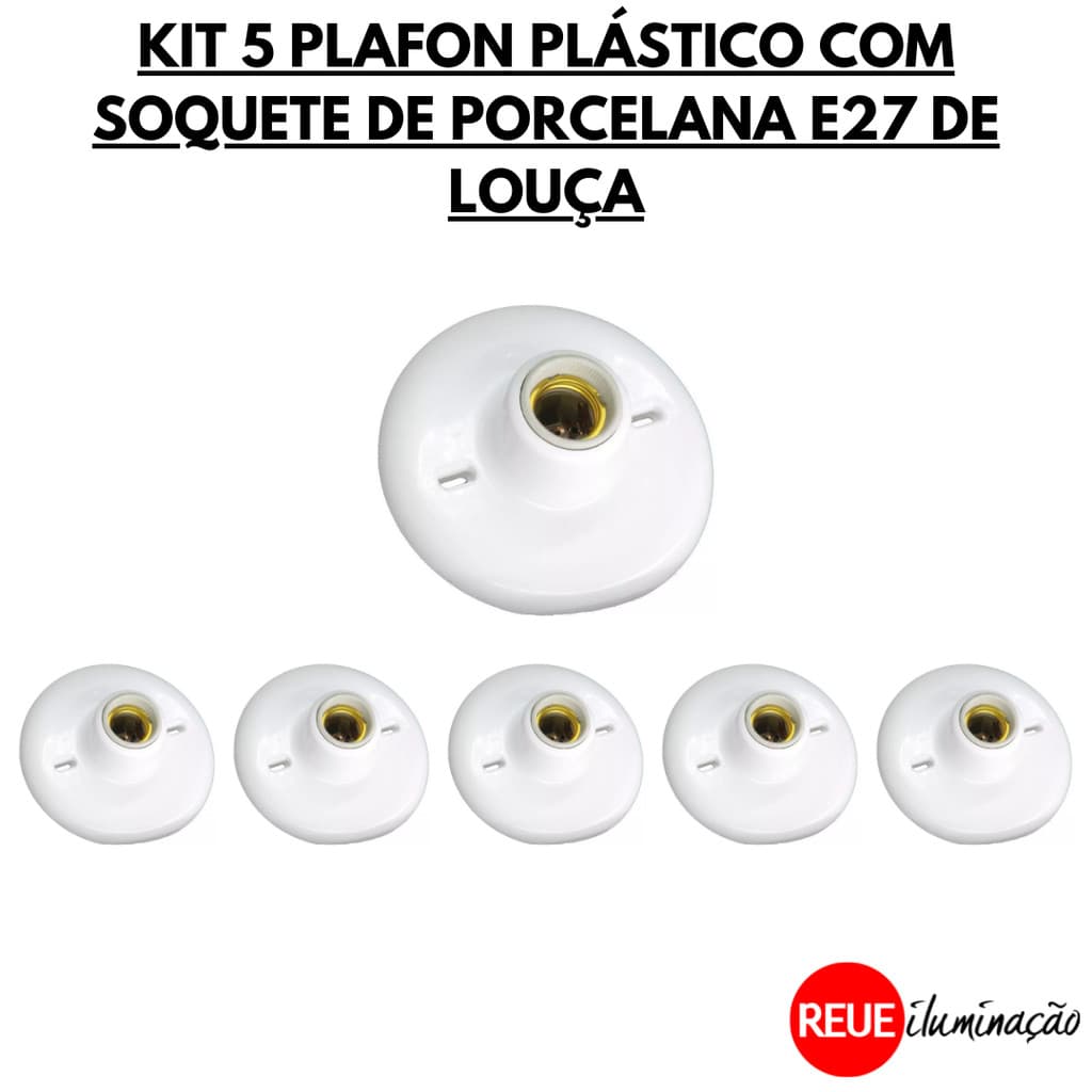 Kit 5 Plafonier Plástico Soquete De Porcelana Branco E27