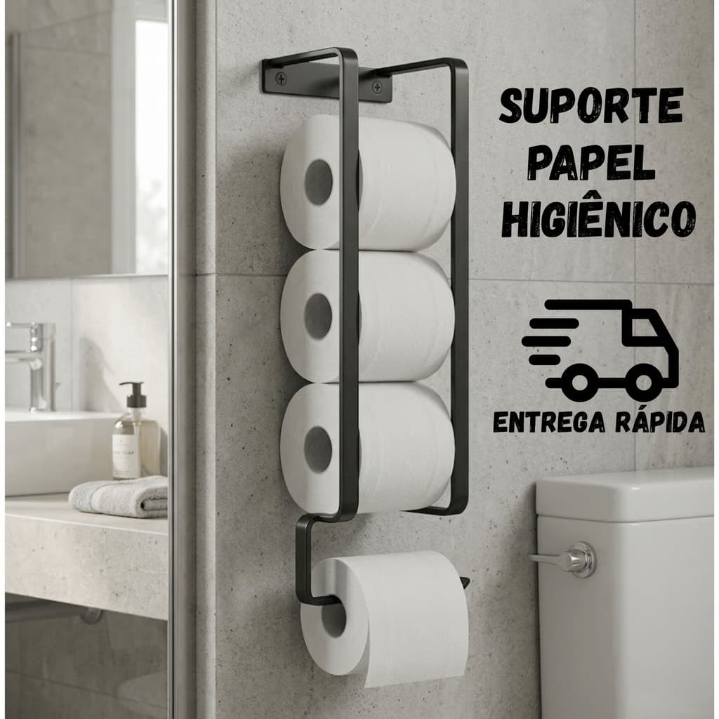 Suporte Papel Higiênico Luxo Metálico Kit Instalação 2 em 1 Facil Instalar ou Colar