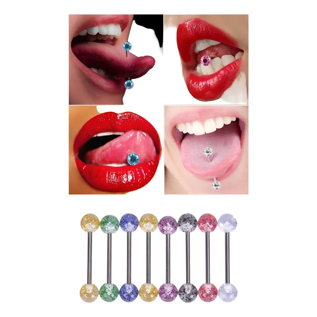 Kit 2 Piercing Língua E Mamilo Em Aço Inox Com Glitter