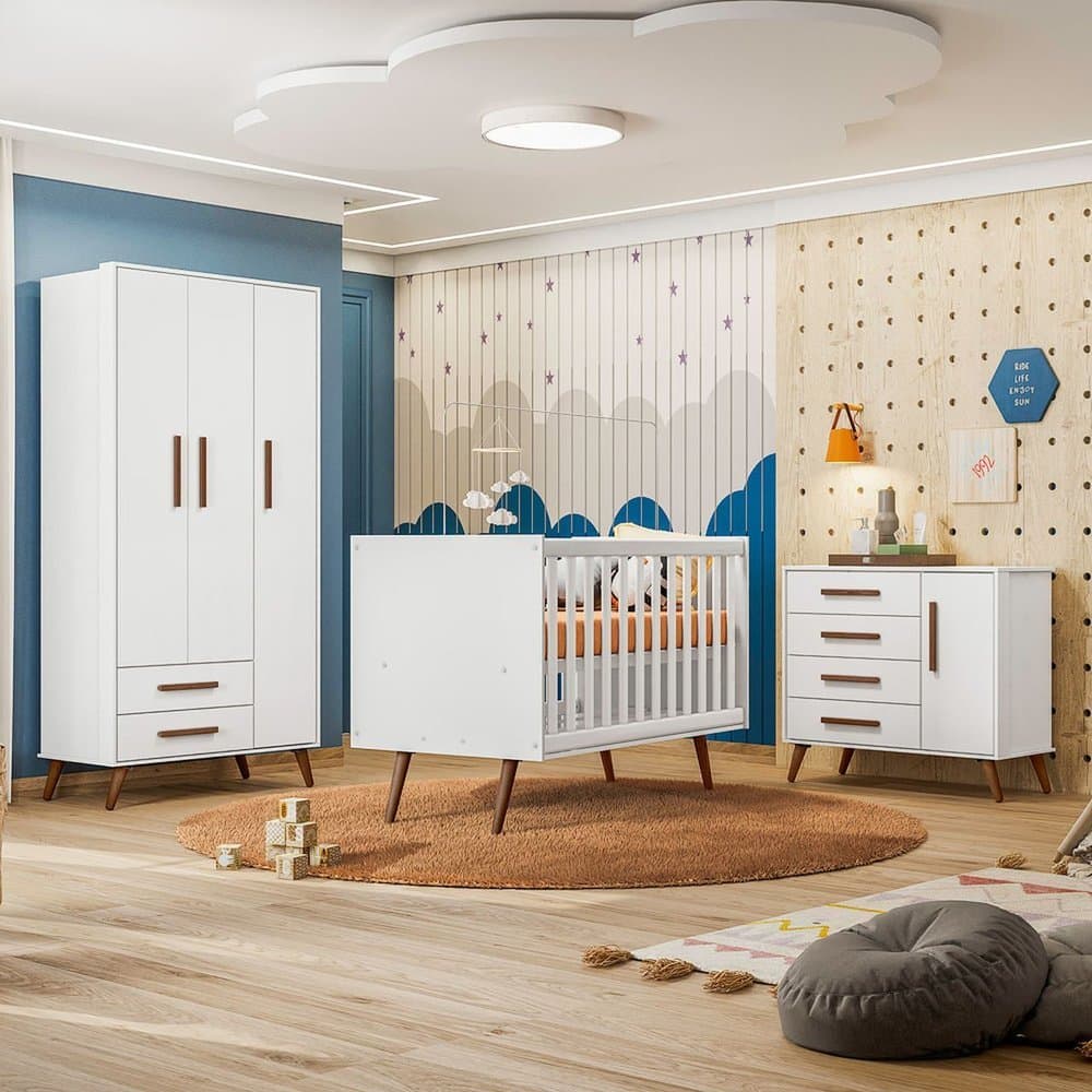 Jogo De Quarto Completo Infantil Bebê Guarda Roupa Cômoda Berço Mini Cama Americano 3830 /3825 / 3820 Q Encanto