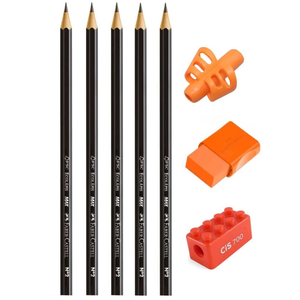 5 Lapis Preto n2 + 1 Adaptador + 1 Borracha + 1 Apontador