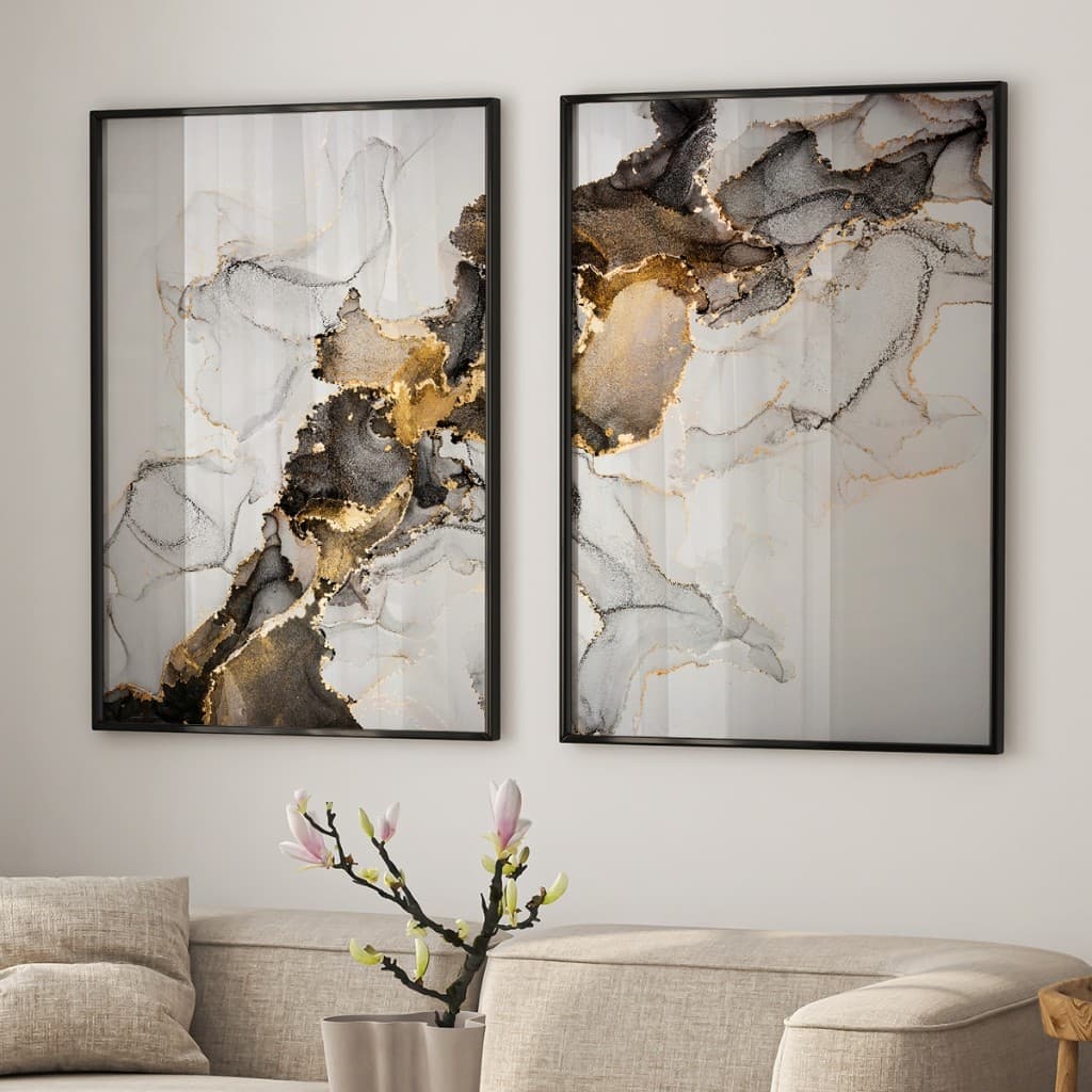 Quadro Decorativo Abstrato Mármore Moderno 2 Telas Sala Quarto Escritorio