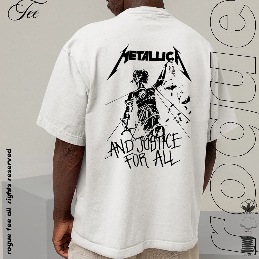 [Camiseta Premium em Algodão Puro]VU Basica Oversized Metallica And Justice for All Banda de Rock Streetwear Tee Unissex
