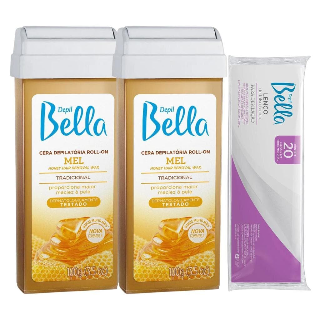 Cera Quente Roll-on Mel Depil Bella Kit 2 100g + Lenço 20fl