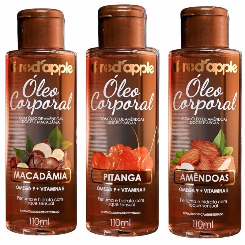 Kit 3 Óleo Corporal Hidratante 110ml Amêndoas Pitanga e Macadâmia - Red Apple